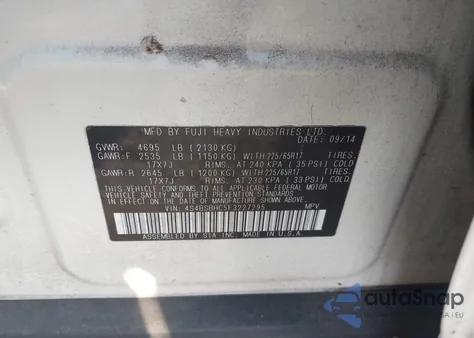 2015 Subaru Outback 2.5I Premium z USA, uszkodzony, nr VIN 4S4BSBHC5F3227295